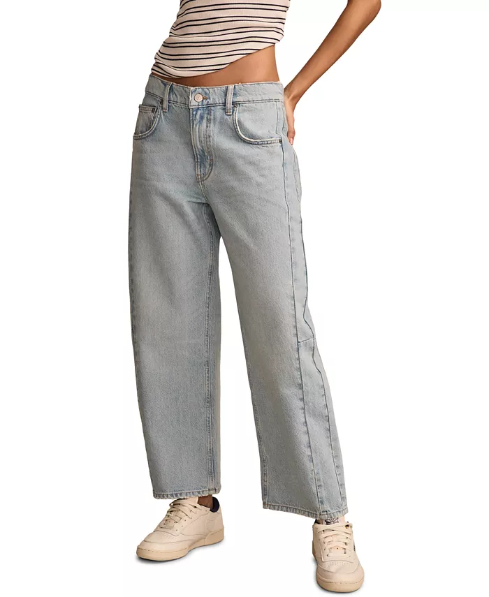 Women's Distressed High Rise Barrel-Leg Jeans
