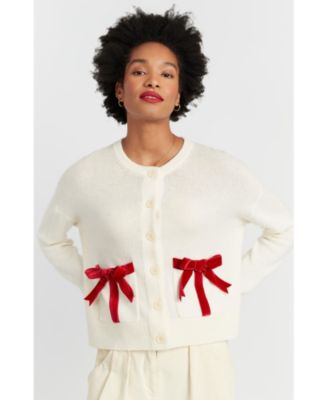 Women's Wool-Cashmere Velvet Bow Cardigan