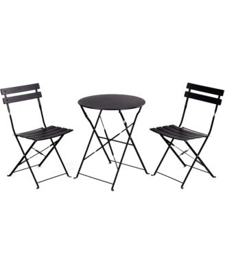 3-Piece Bistro Set, Folding Outdoor Patio Furniture Set with 2 Powder-Coated Steel Chairs & 1 Table