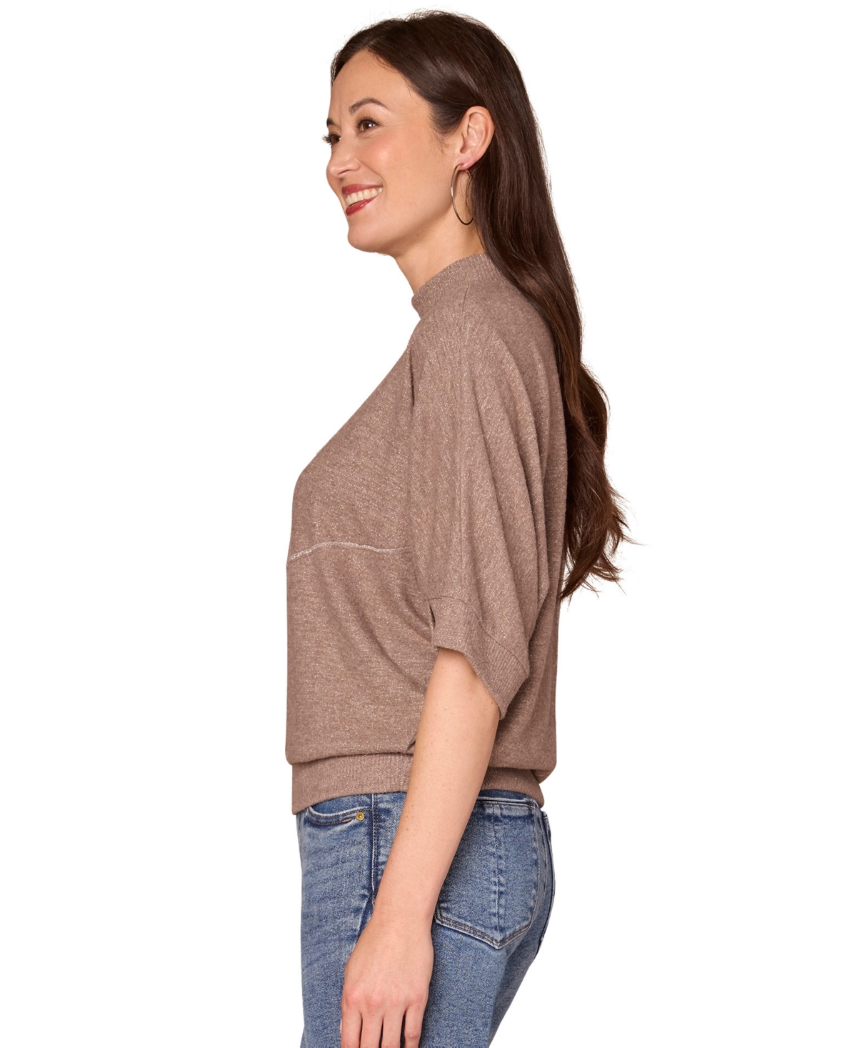 Democracy Women's Dolman Sleeve Mock Neck Top In Brown