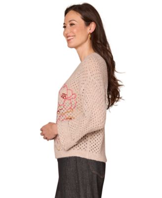 Women's Floral Embroidered Round Neck Sweater