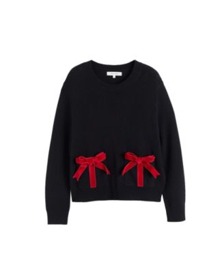 Women's Wool-Cashmere Velvet Bow Sweater