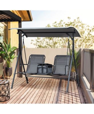 69 Inch 2-Seat Canopy Patio Swing with Storage Table and Cup Holders