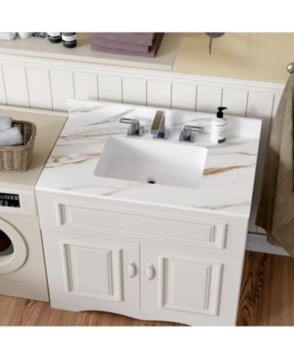 CASAINC 37" Carrara Marble 4" Backsplash, 8" Faucet Spread, Waterproof & Stain-Resistant Vanity Top with Undermount Sink