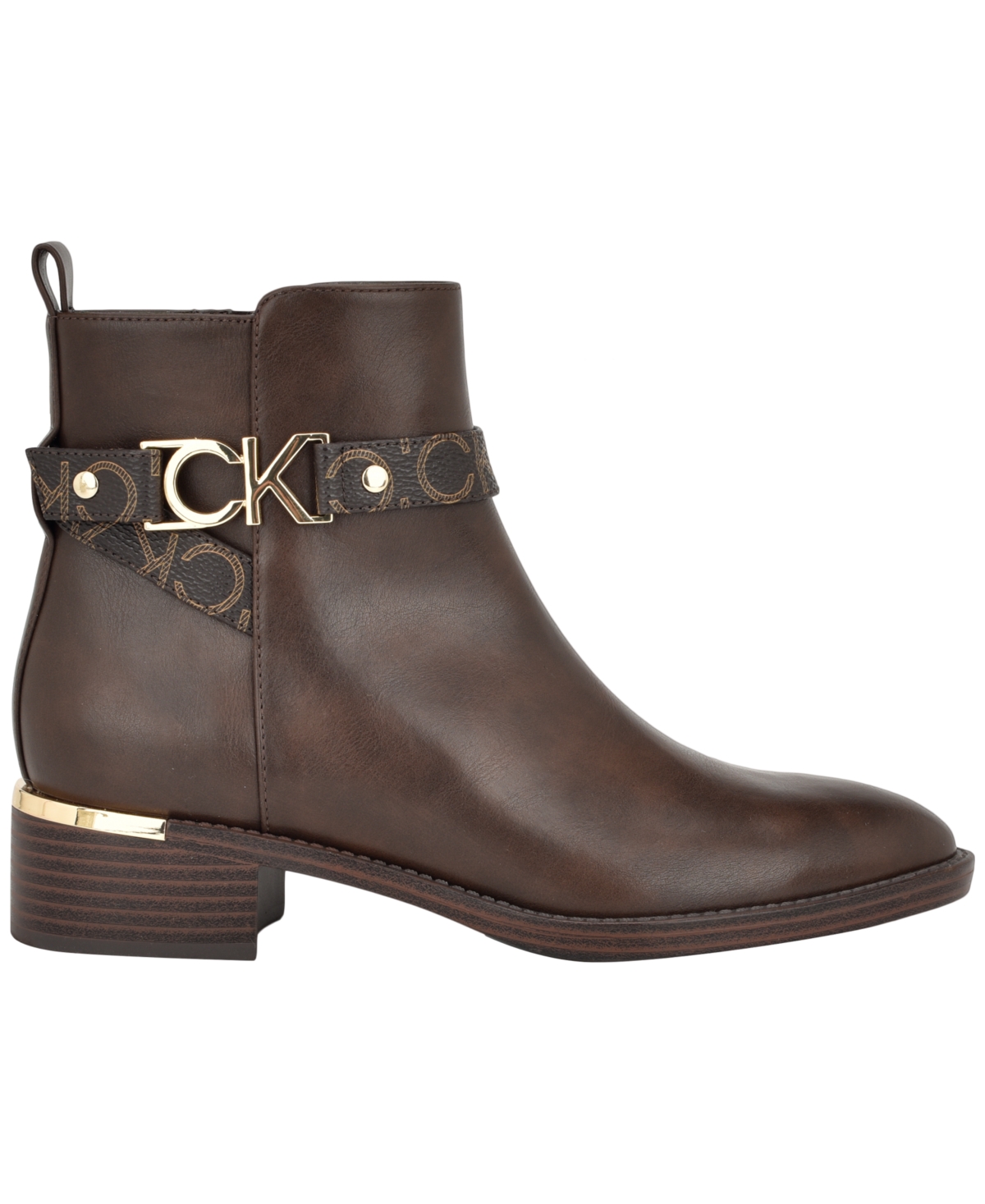 Calvin Klein Dhara Womens Zipper Faux Leather Ankle Boots In Brown