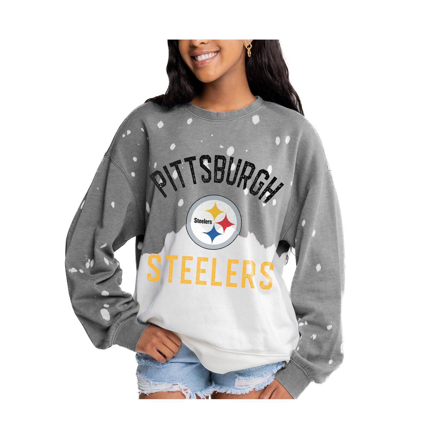 Женские толстовки Gameday Couture Gray Pittsburgh Steelers Oversized Coin Toss Faded French Terry Tri-Blend Pullover — фото 1