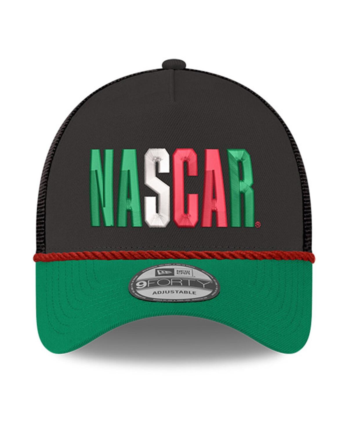 New Era Men's Black/green Nascar Mexico City Race 9forty A-frame Trucker Adjustable Hat In Multi