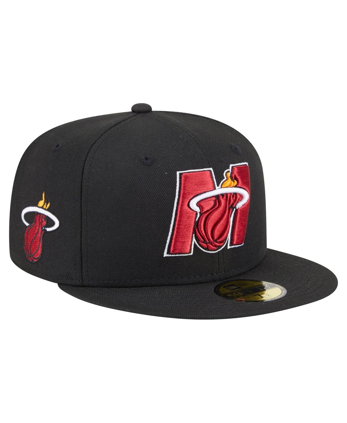 New Era Men's Black Miami Heat Deceptor 59fifty Fitted Hat In Black