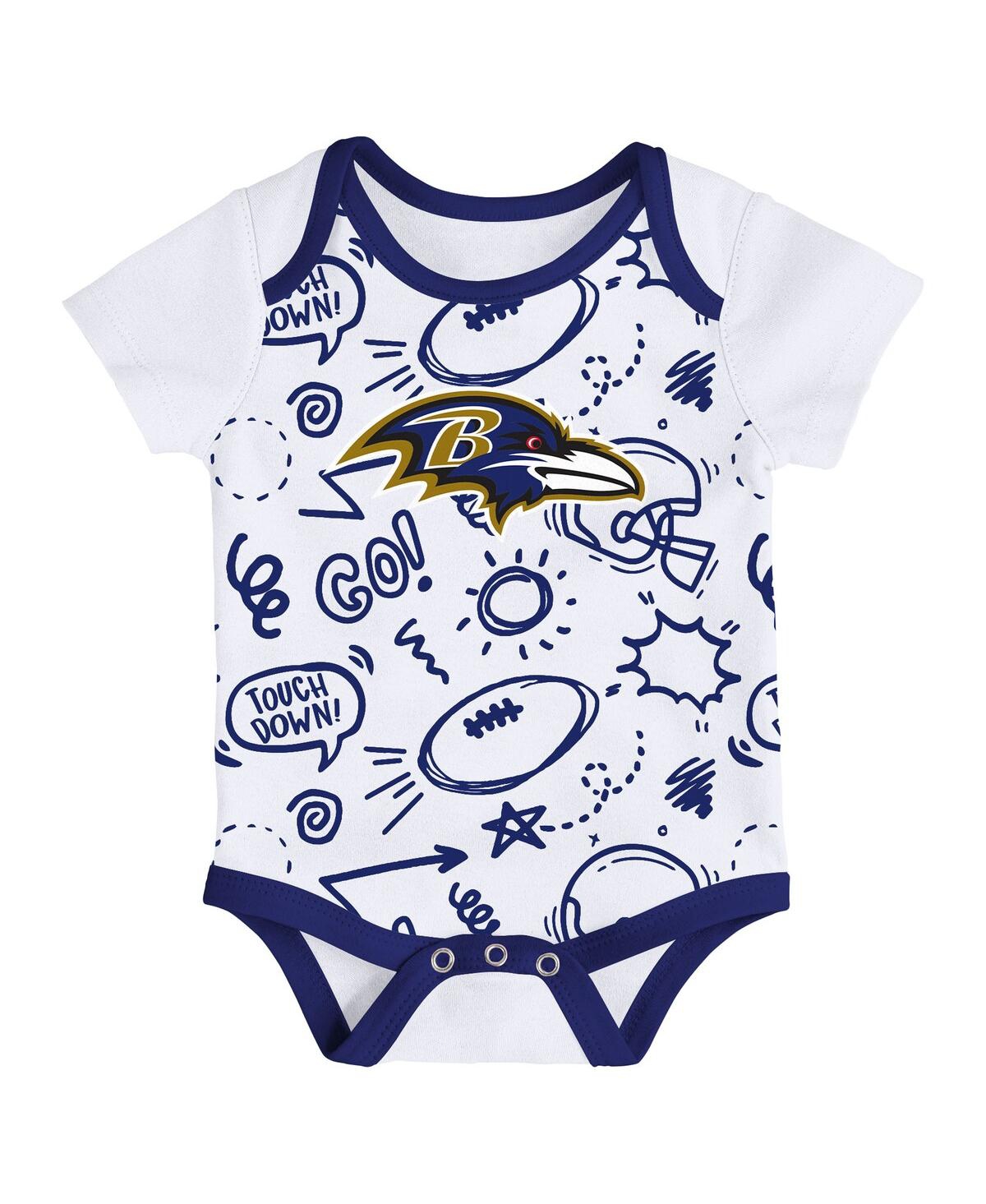 Outerstuff Baby Boys And Girls 3-piece Baltimore Ravens All Day Play Bodysuit Set In Multi