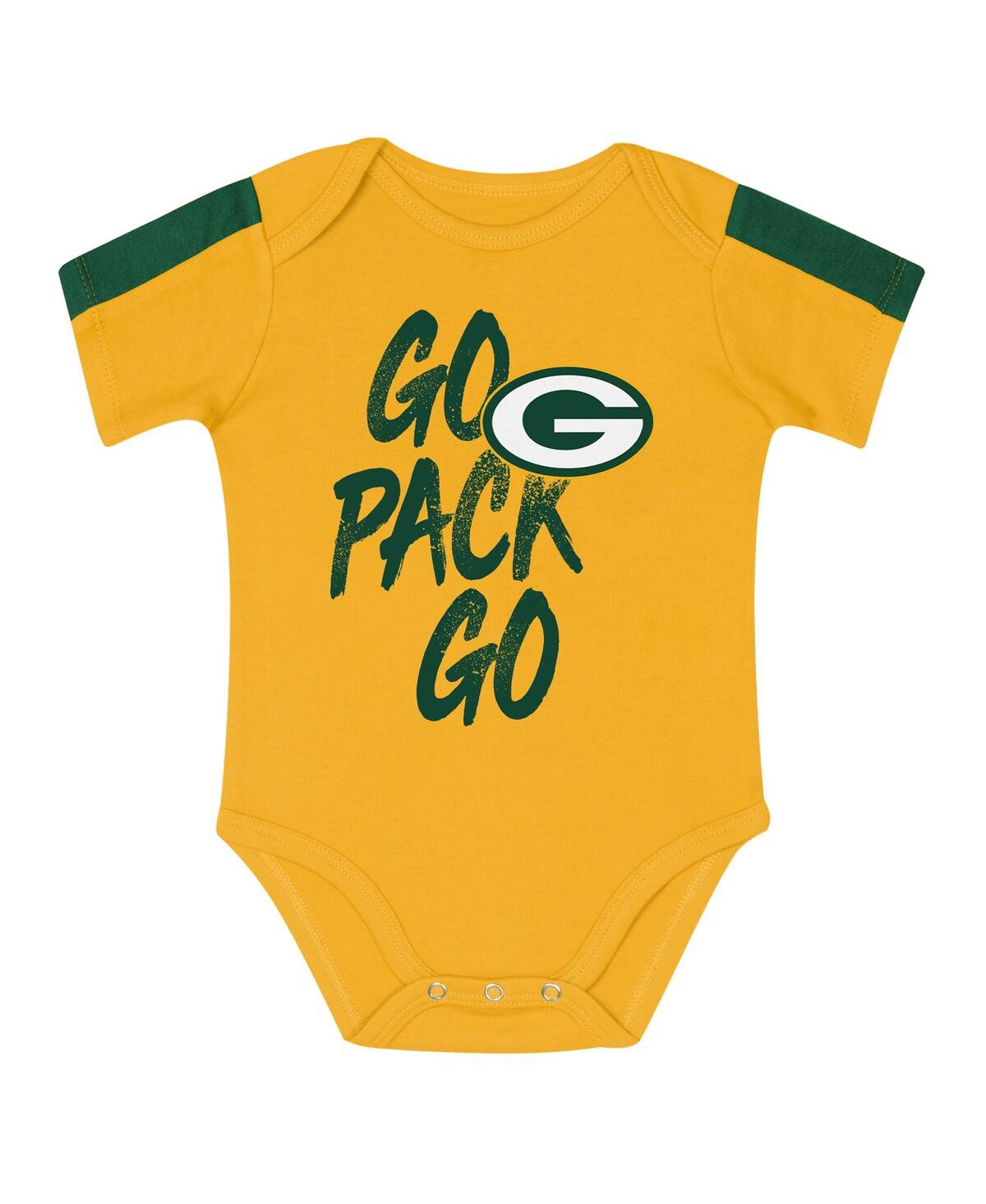 Outerstuff Baby Boys And Girls 3-piece Green/gold Green Bay Packers Double Down Creeper And Pants Set In Multi
