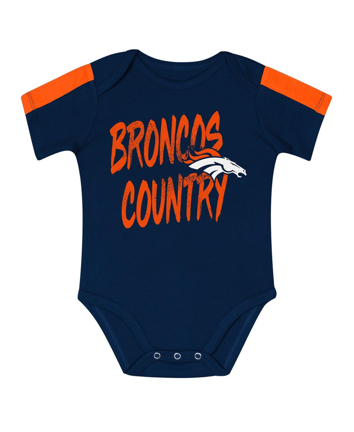Outerstuff Baby Boys And Girls 3-piece Orange/navy Denver Broncos Double Down Creeper And Pants Set In Multi