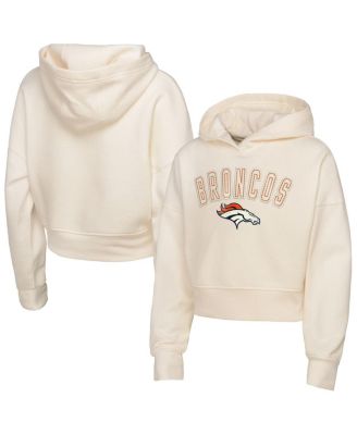 Outerstuff - Big Girls Cream Denver Broncos Oversized Cropped Blitz Hoodie