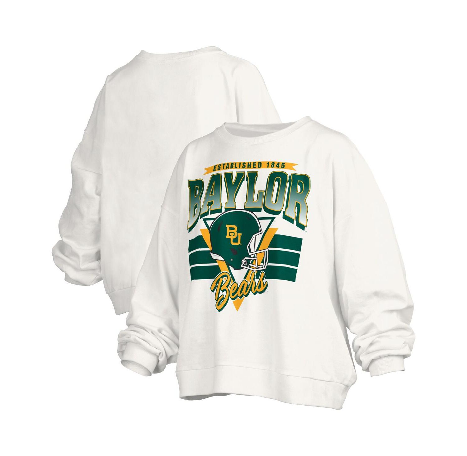 Women's White Baylor Bears Oversized Janice Retro Waist-Length Pullover Sweatshirt
