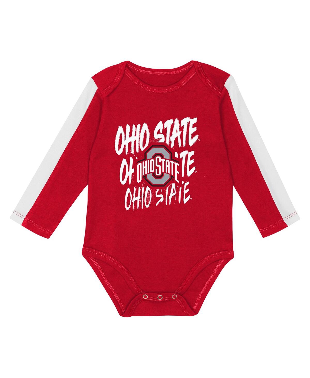 Outerstuff Baby Boys And Girls 3-piece Scarlet/white Ohio State Buckeyes Double Down Creeper And Pants Set In Multi