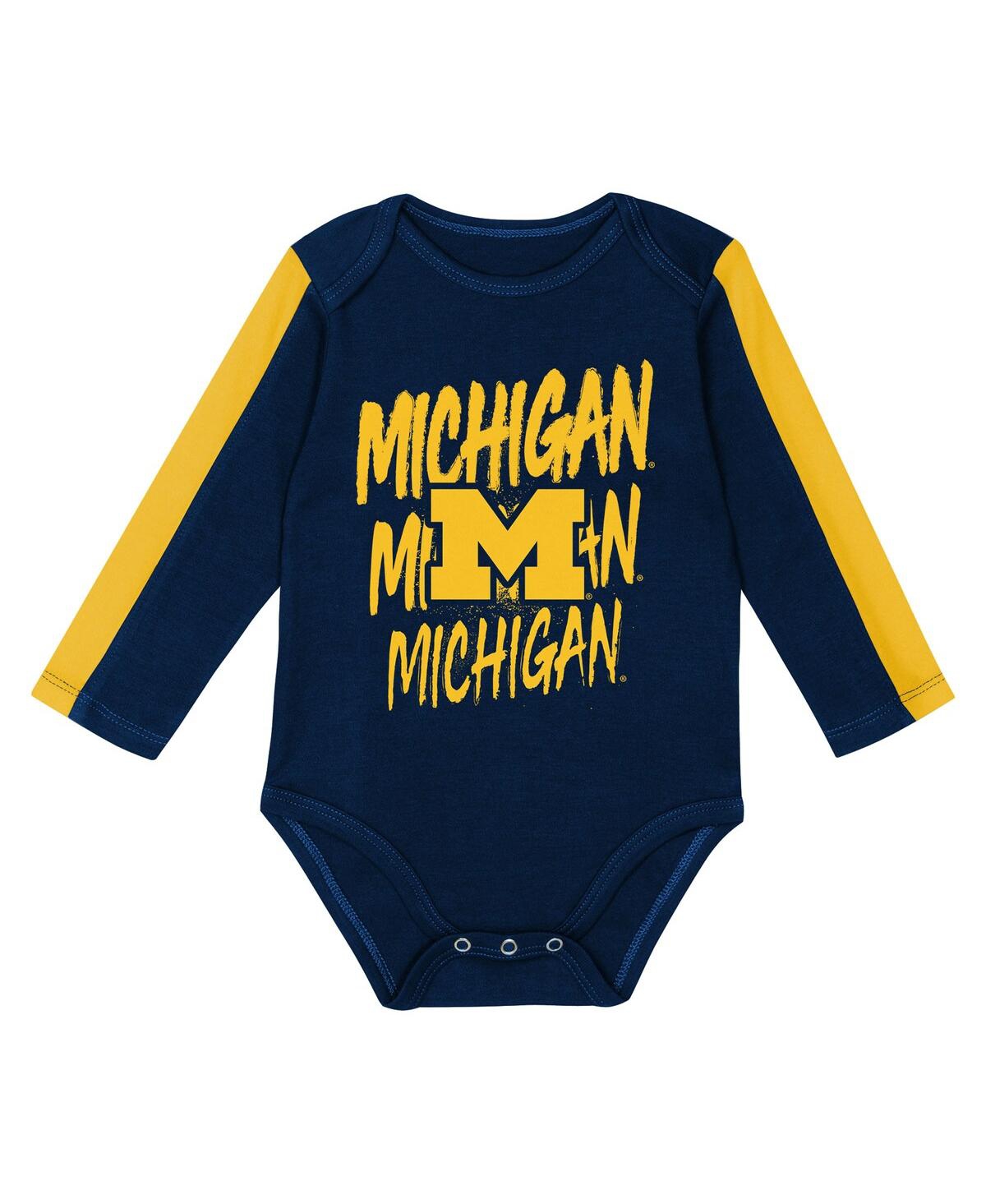 Outerstuff Baby Boys And Girls 3-piece Navy/maize Michigan Wolverines Double Down Creeper And Pants Set In Multi