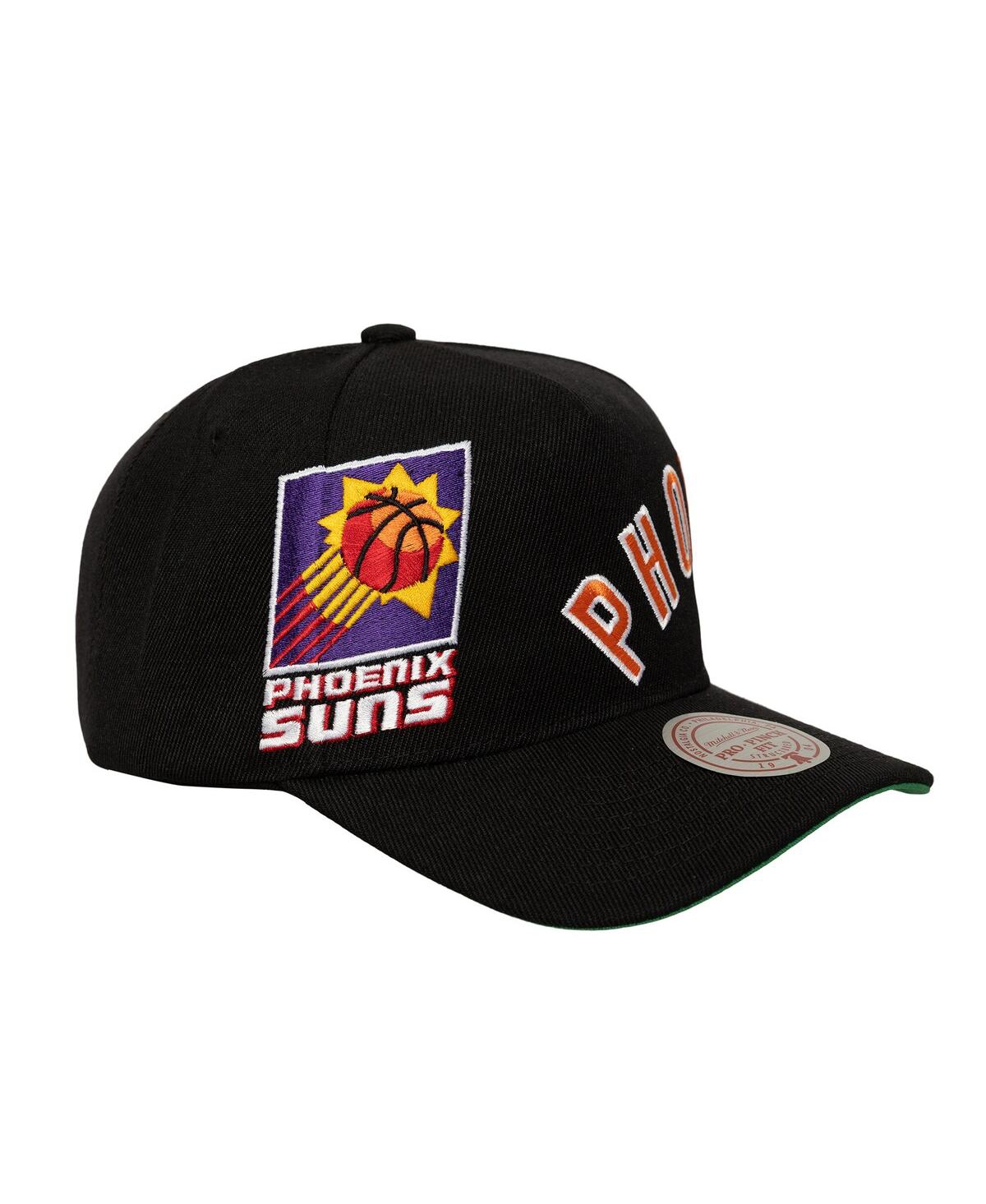 Mitchell & Ness Black Phoenix Suns Busted Logo Wordmark Wrap-around Pro Pinch Adjustable Hat In Black
