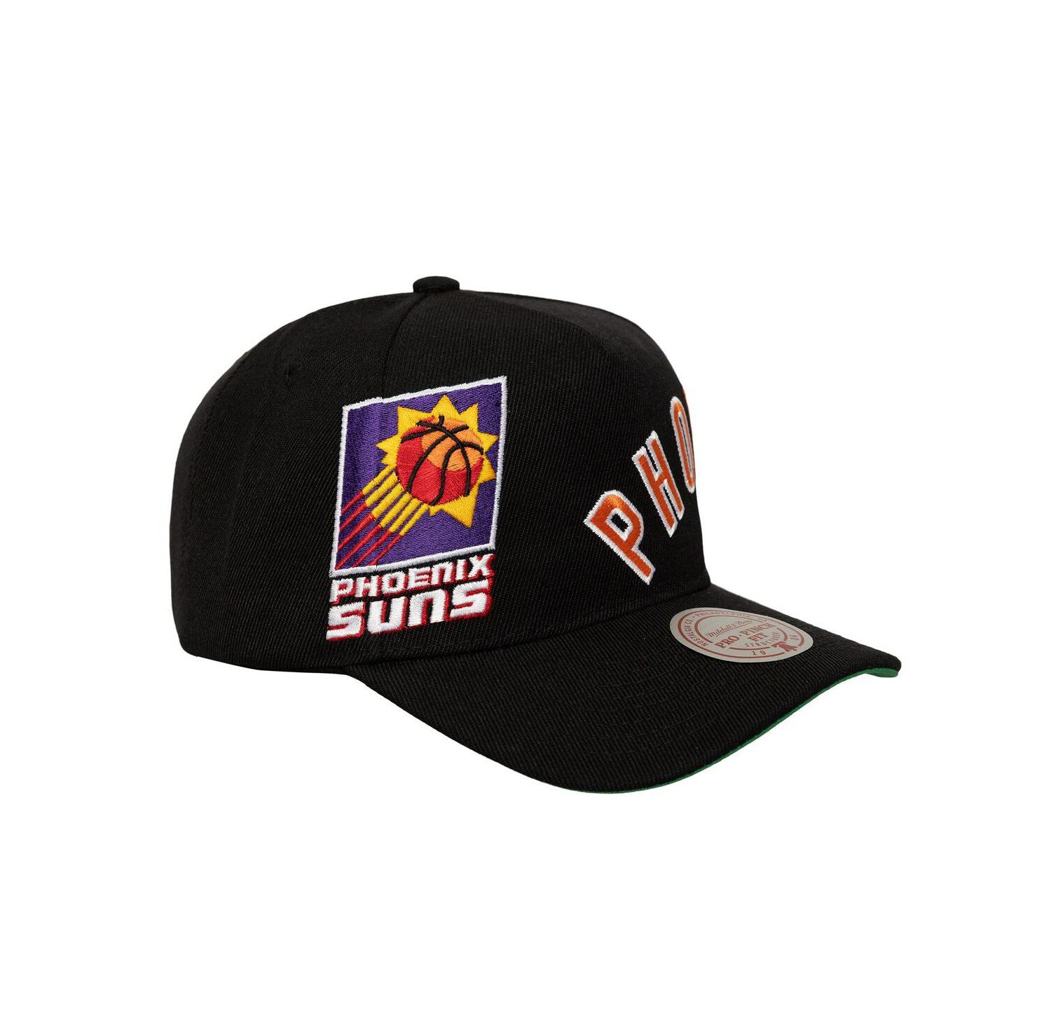 Men's Black Phoenix Suns Busted Logo Wordmark Wrap-Around Pro Pinch Adjustable Hat