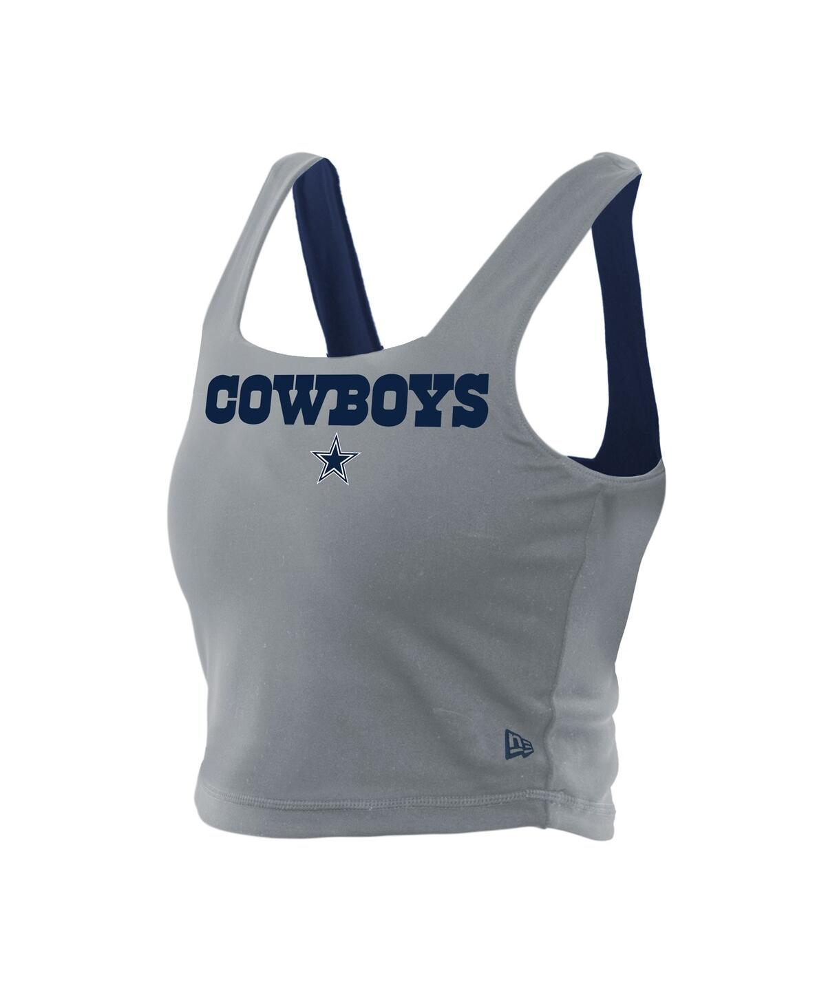 New Era Women's Navy/gray Dallas Cowboys Reversible Cropped Sport Classics Tank Top In Blue