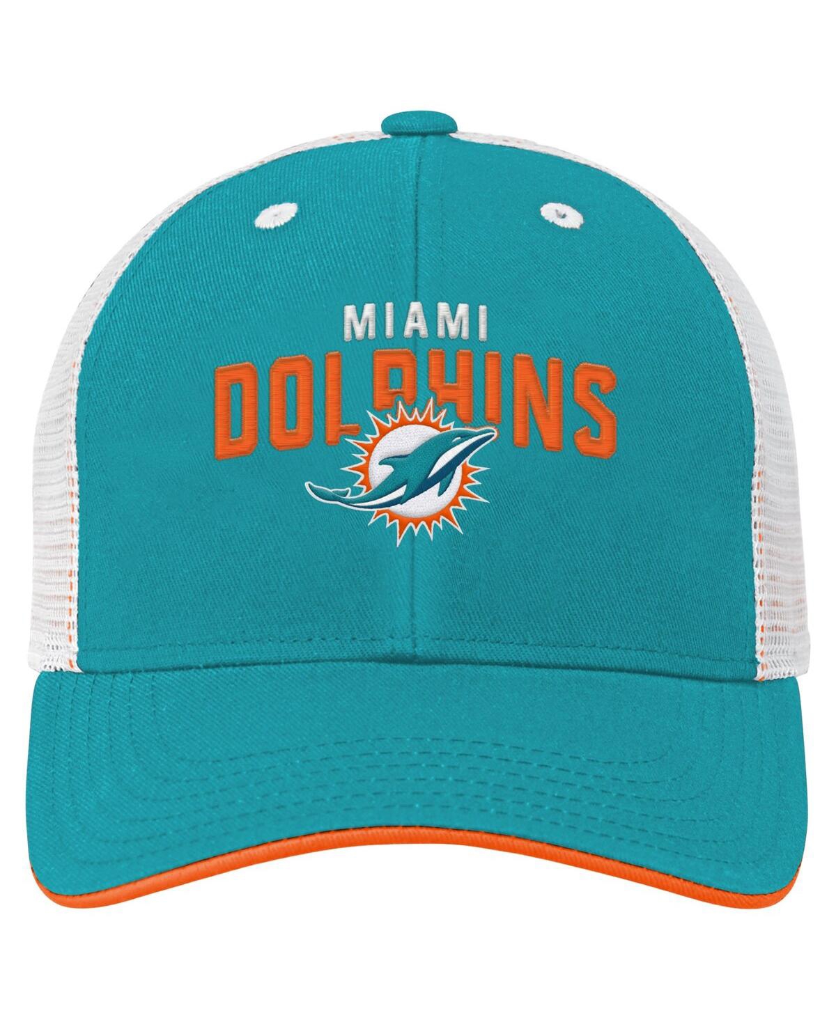 Outerstuff Big Boys And Girls Aqua Miami Dolphins Core Lockup Trucker Adjustable Hat In Blue