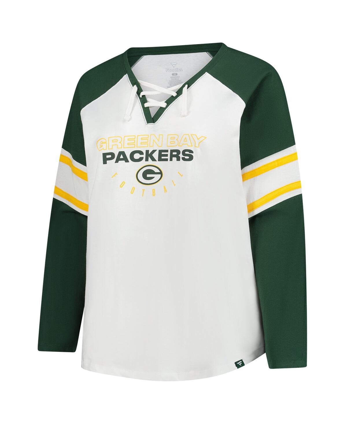 Fanatics Women's White/green Green Bay Packers Redzone Blitz Package Raglan Lace-up V-neck Long Sleeve T-shir In Multi