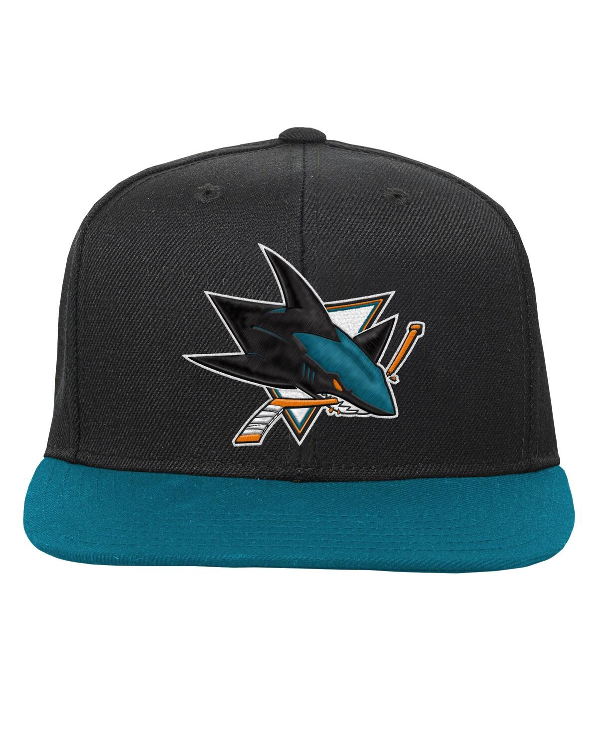 Mitchell & Ness Big Boys And Girls Black/teal San Jose Sharks Core Team Two-tone Snapback Hat In Black
