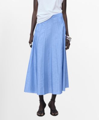 MANGO - Women's Striped Linen-Blend Skirt