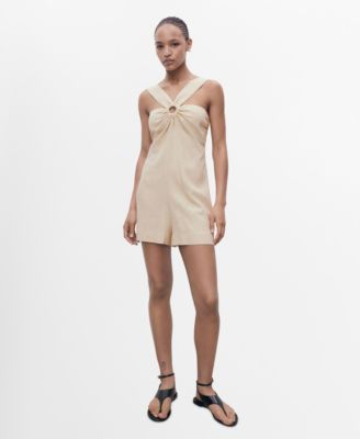 MANGO - Women's Hoop Detail Linen Jumpsuit