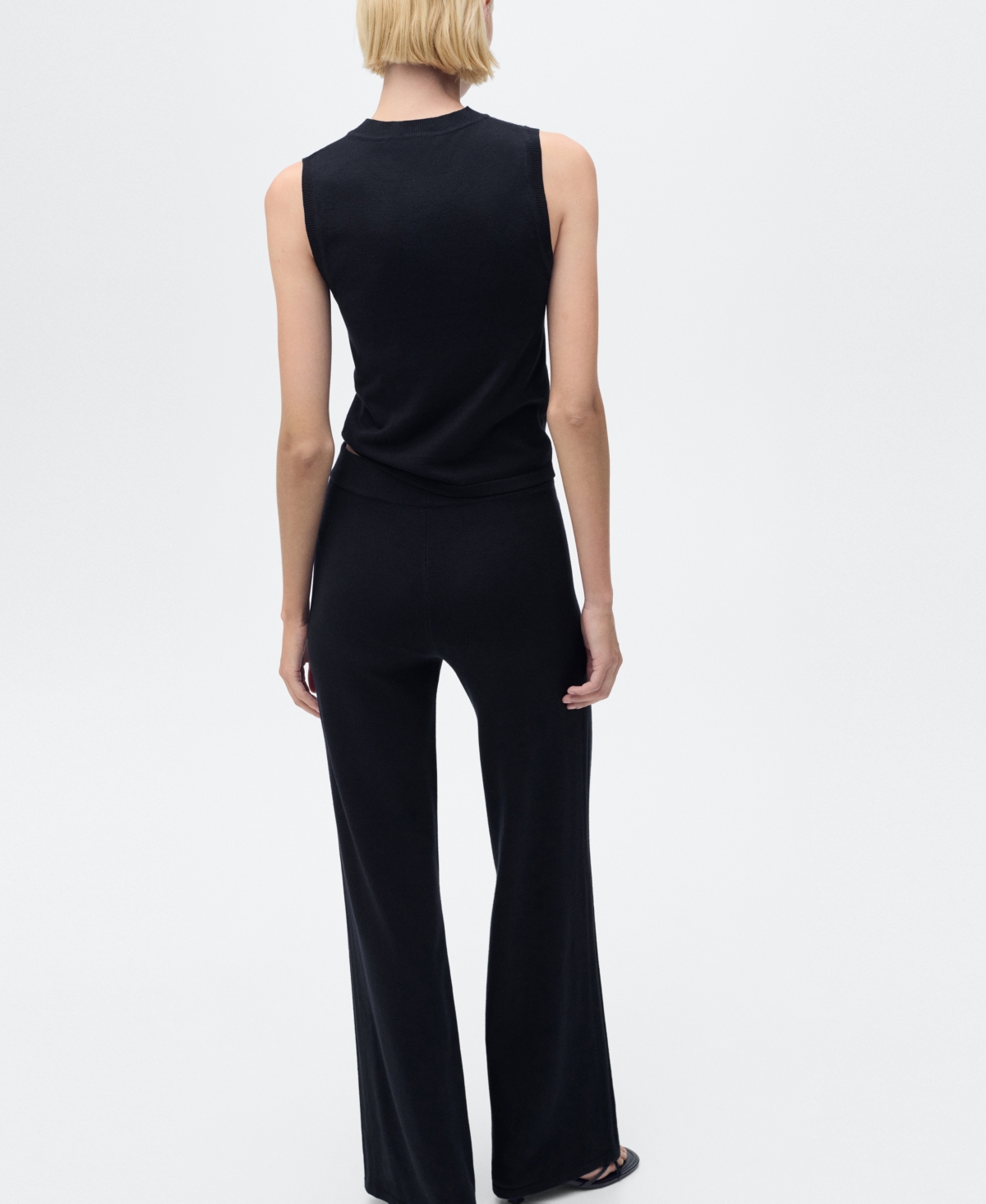 Mango Women's Fine-knit Wide Leg Pants In Blue