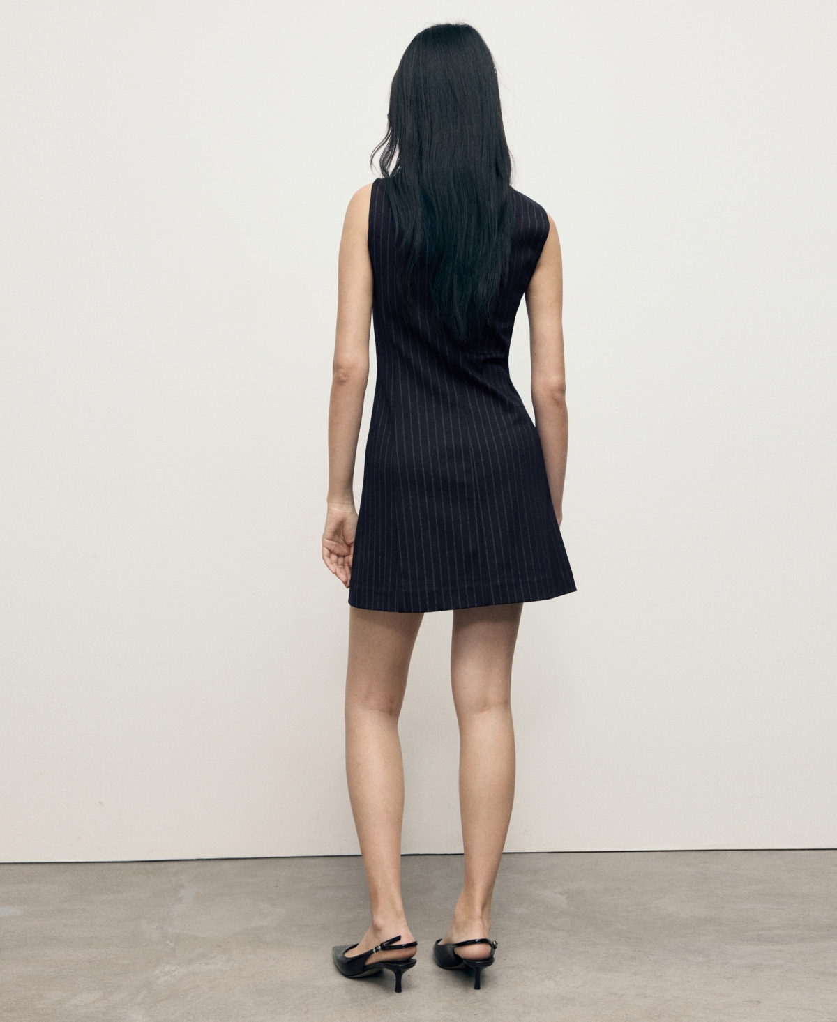 Mango Pinstripe Sleeveless Dress In Black