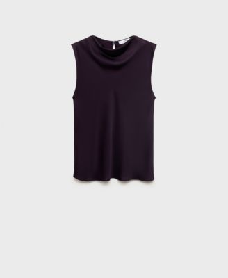 MANGO - Women's Draped Neck Satin Blouse