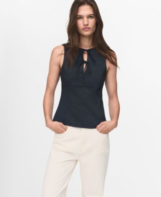MANGO - Women's Denim Effect Tie Top
