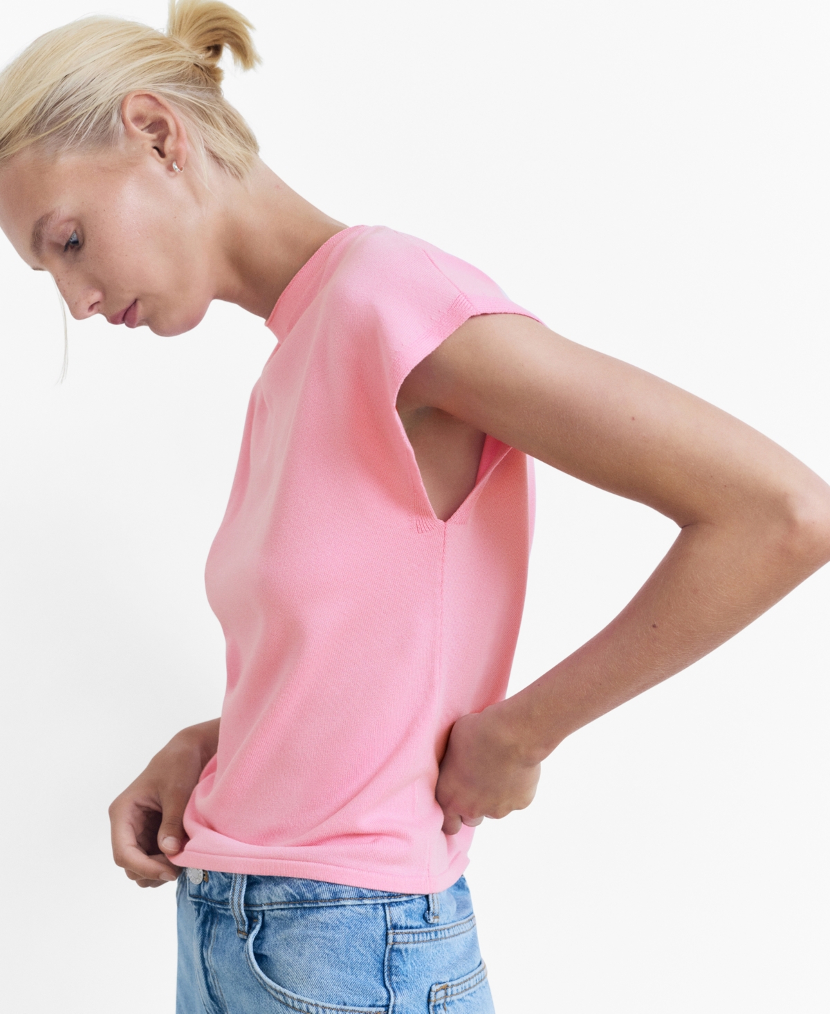 Mango Short Sleeve Sweater Pastel Pink In Pink