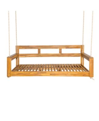 81 Inch Acacia Wood Twin Size Porch Swing Daybed with Hemp Ropes