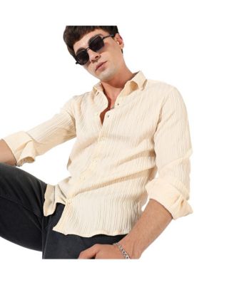 Men's Light Yellow Textured Regular Fit Casual Shirt