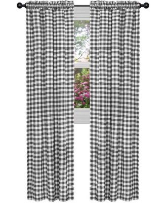Buffalo Check Gingham Custom Window Curtain Treatments - Single Curtain Panel 42 in. W x 63 in. L, Black