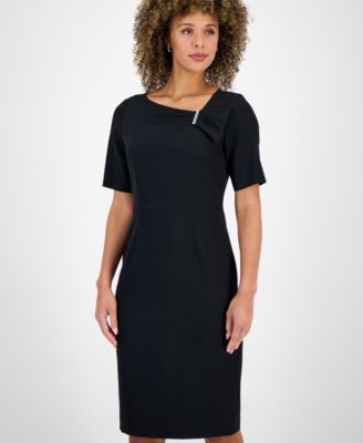 Women's Asymmetrical-Neck Sheath Dress, Regular & Petite