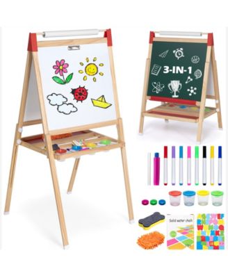 3-in-1 Adjustable Kids Art Easel with Chalkboard, Whiteboard, and Paper Roll