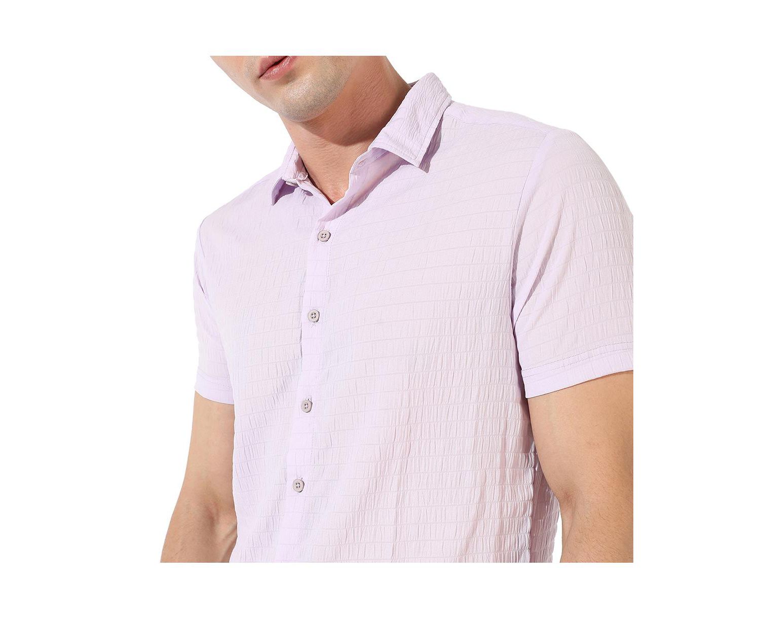 Men's Lavender Textured Regular Fit Casual Shirt