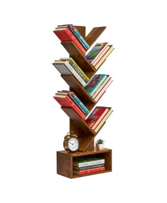 7-Tier Zigzag Tree Bookcase with Open Drawer for Books, Decor, and Accessories - Space-Saving Organizer Unit for Living Room, Bedroom, Office