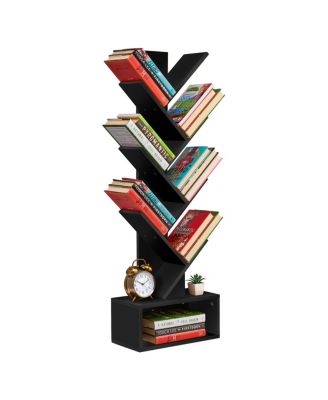 7-Tier Zigzag Tree Bookcase with Open Drawer for Books, Decor, and Accessories - Space-Saving Organizer Unit for Living Room, Bedroom, Office