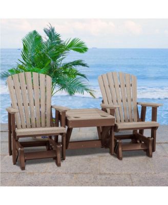 Double Glider with Center Table in Weatherwood and Tudor Brown