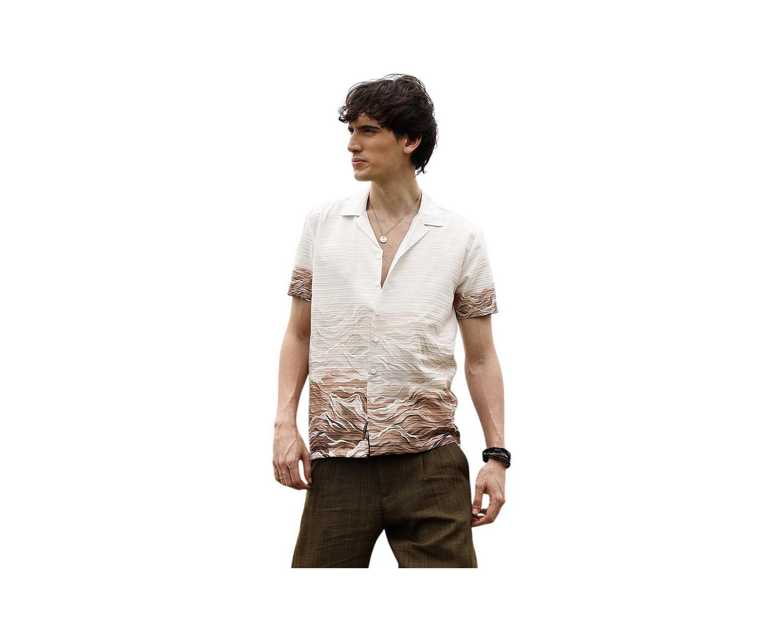 Men's Ivory White & Tan Brown Desert Ombre Shirt
