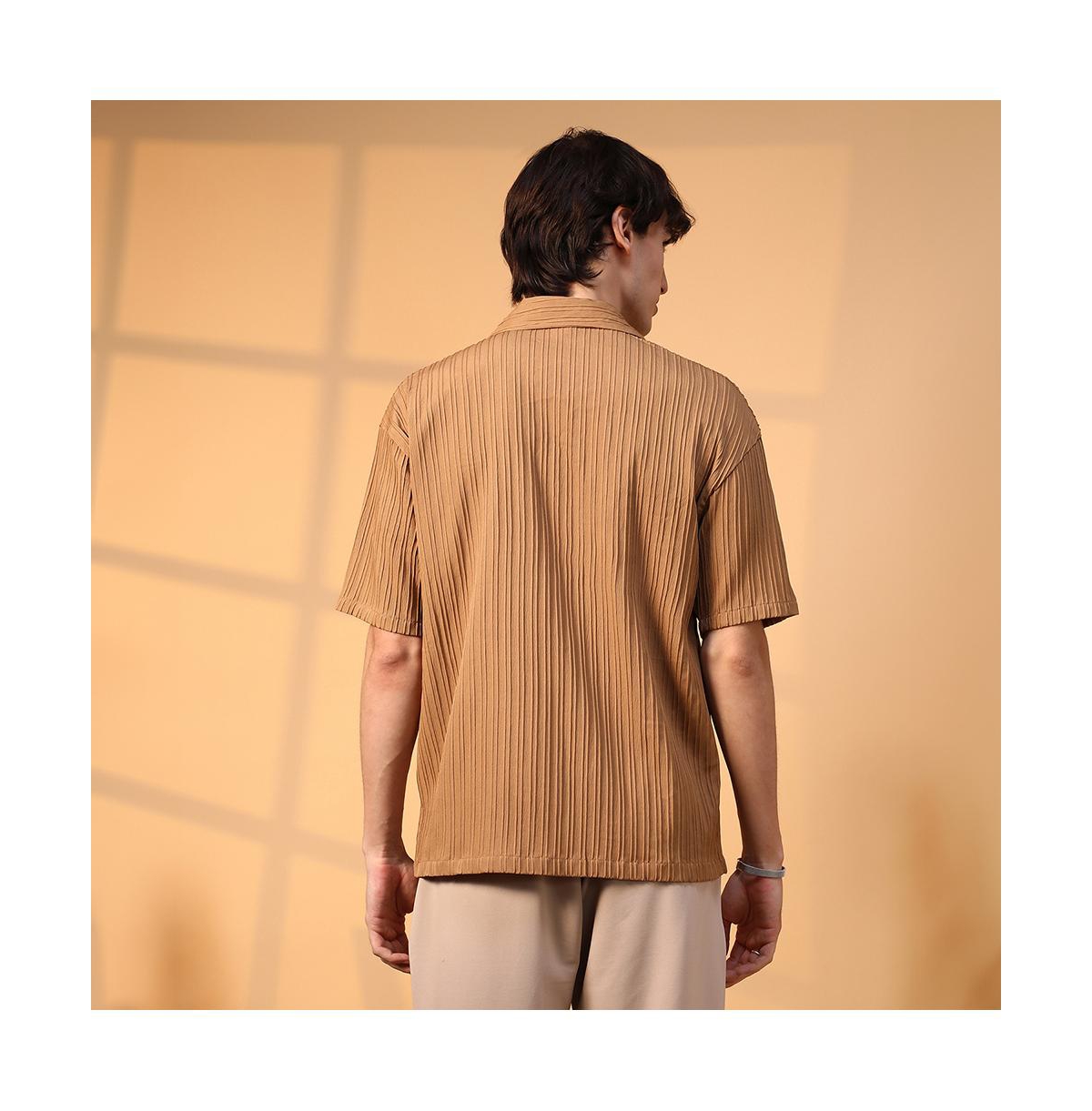 Campus Sutra Men's Camel Brown Tactile-Lined Oversized Shirt