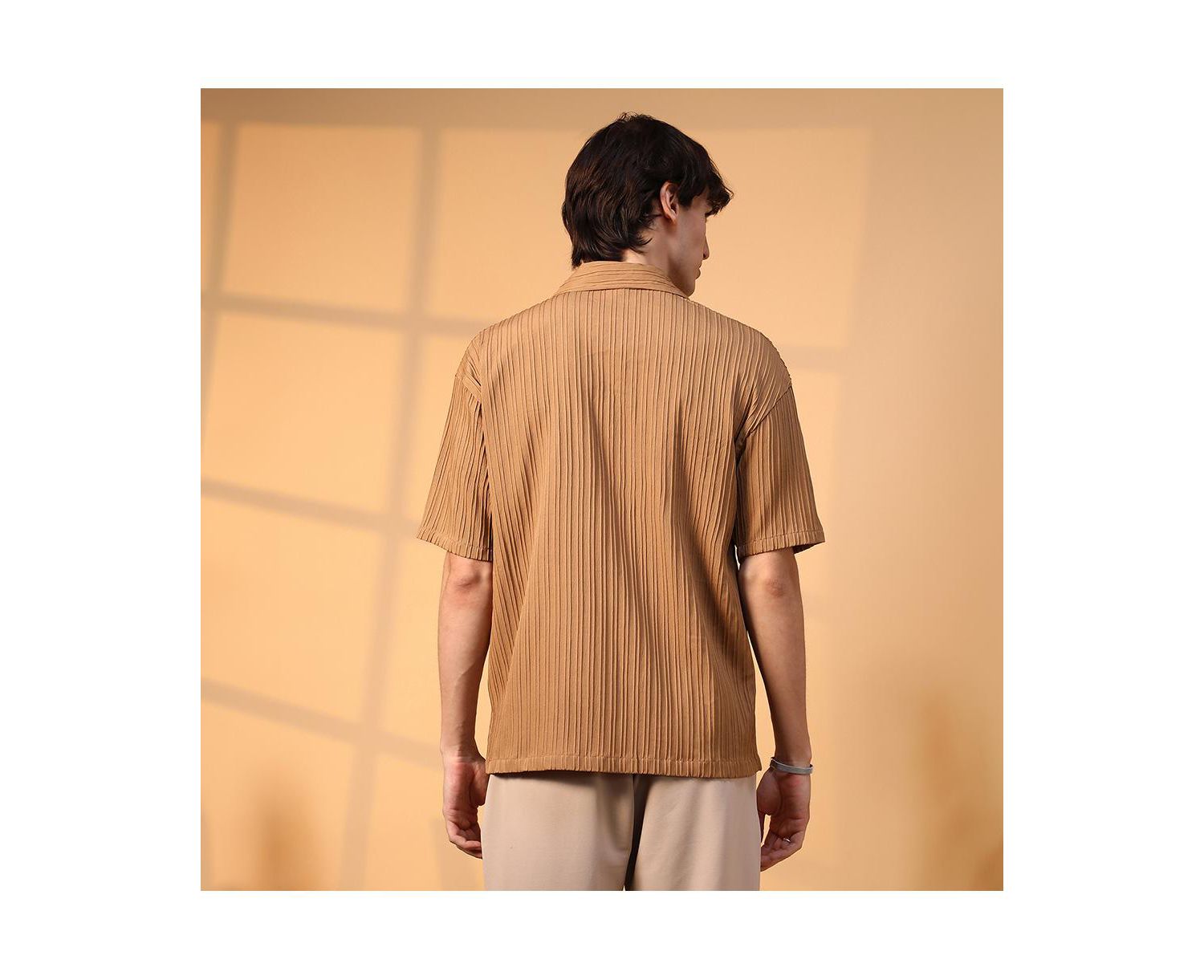Men's Camel Brown Tactile-Lined Oversized Shirt