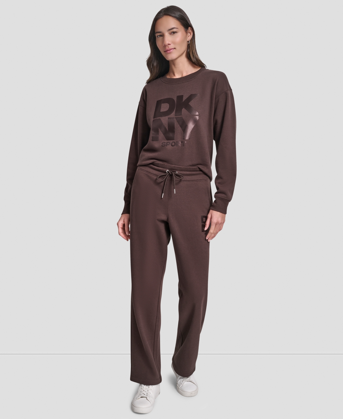 Dkny Women's Sport Stacked Transfer Logo Track Pants In Brown