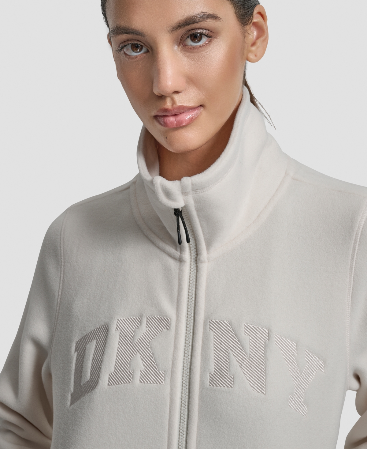Dkny Women's Full-zip Varsity Logo Top In Neutral