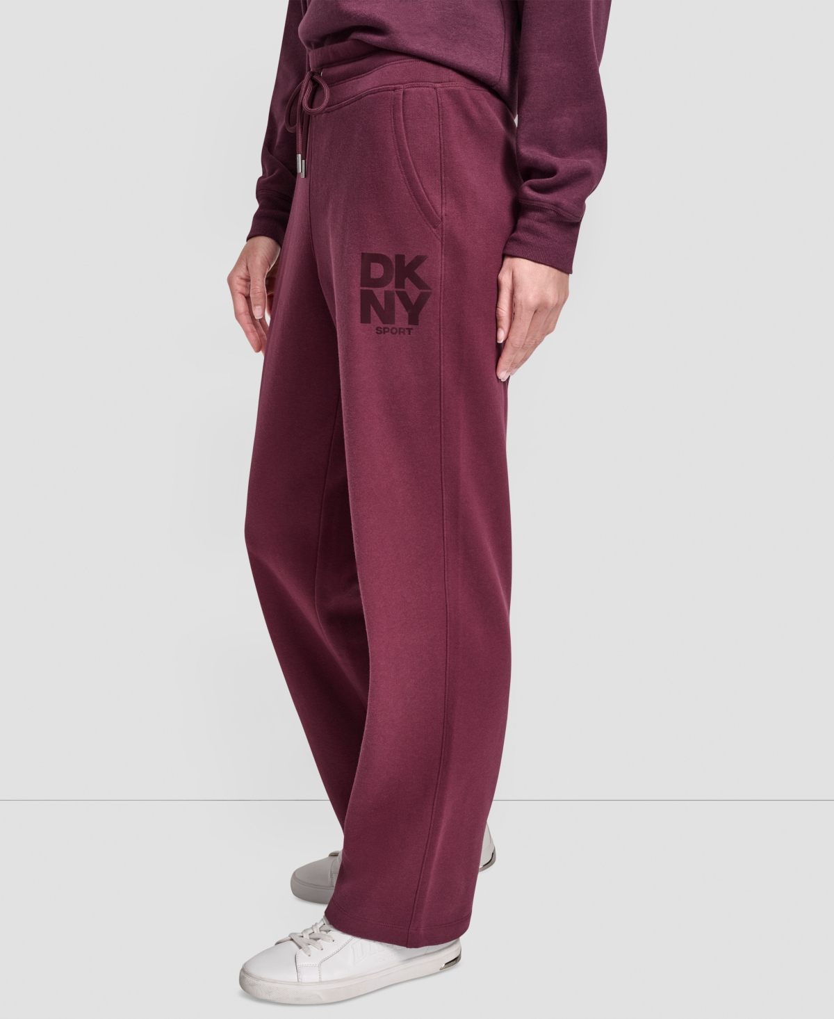 Dkny Women's Sport Stacked Transfer Logo Track Pants In Burgundy