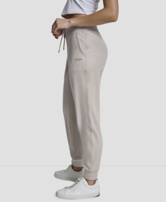 Women's Platinum Velour Rhinestone Logo Slim Fit Joggers