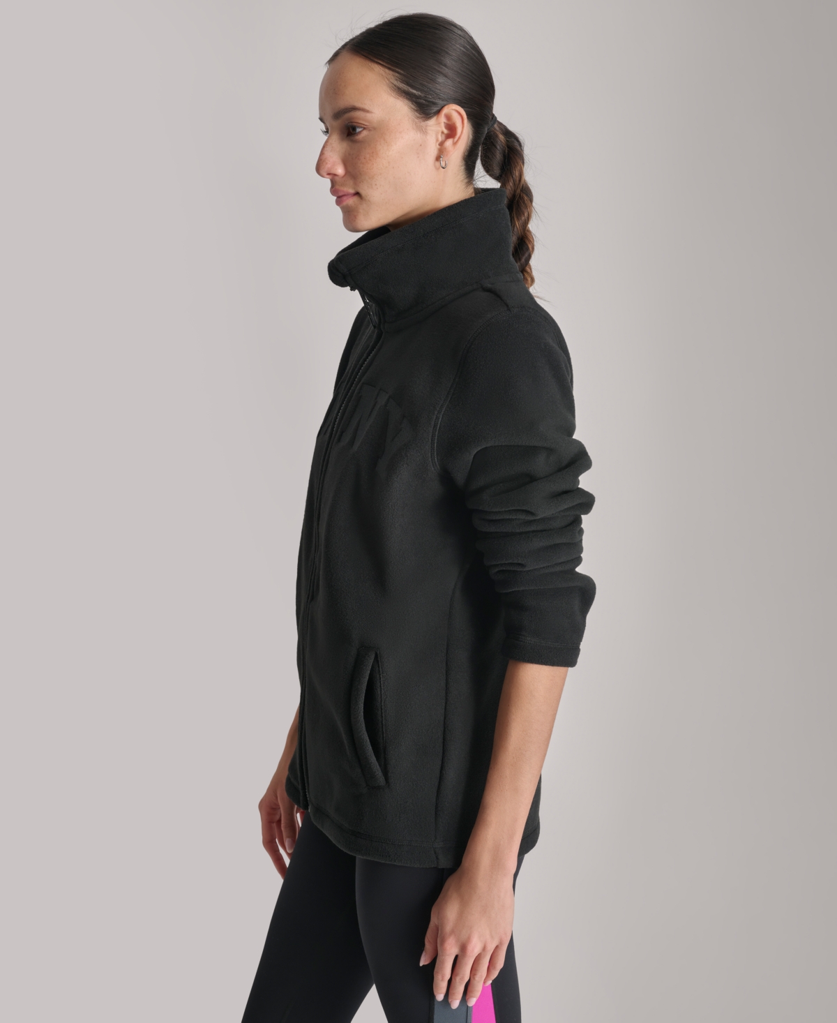 Dkny Women's Full-zip Varsity Logo Top In Black