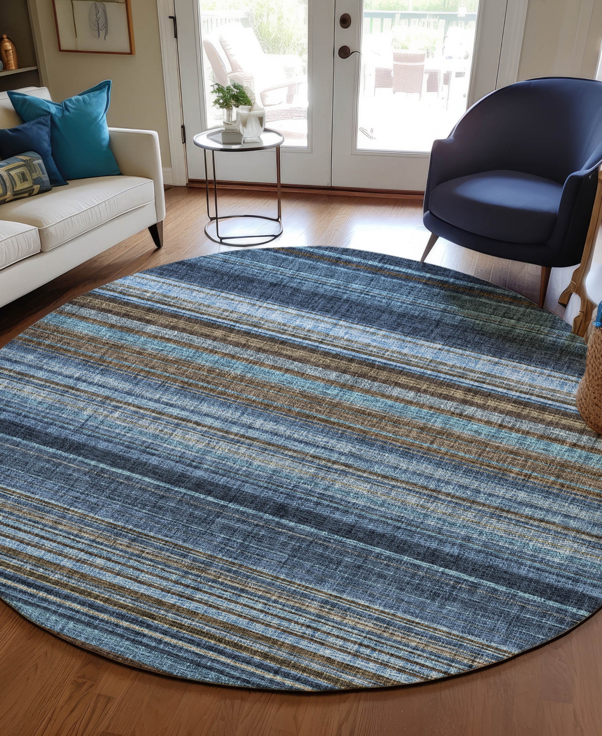 Dalyn Portico Po2 8'x8' Round Area Rug In Blue